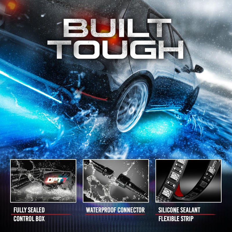 OPT7 Aura Flexible Underglow Car Lights with APP & Remote Control, Exterior Neon Accent Underbody Lighting Kit, 4 PCS RGB LED Light Strips for Cars Trucks RV, Waterproof, Multi Colors Music Mode, 12V - Image 5